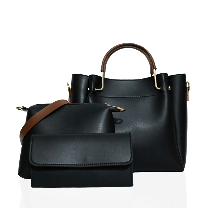 Black Luxury Handbag 3 Pcs Set .