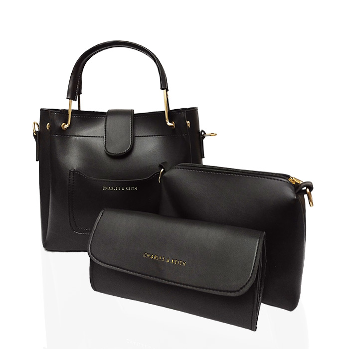 Black High Quality Handbag 3 Pcs